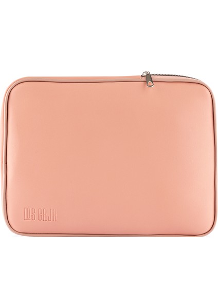 13” - 14" İnç Su Geçirmez, Vegan Deri Ve Fermuar Özellikli Macbook & Tablet & Laptop Çantası (Pudra)