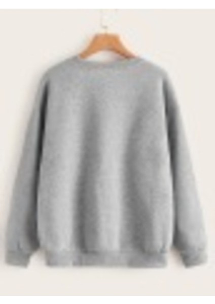 Sevimli Kedi Baskılı Oversize Sweatshirt