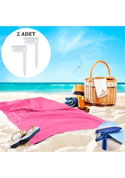 2'li Havlu Kazığı - Plaj Mandalı - Havlu Mandalı - Kazıklı Mandal - Havlu Sabitleyici - Beach Towel Holder - Plaj Kazığı 2 ADET