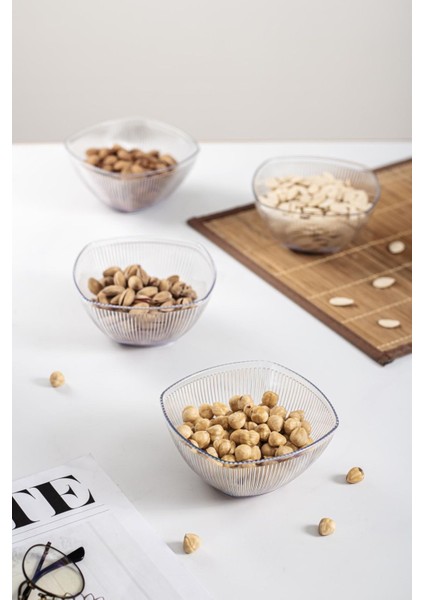 Akrilik Barok Şeffaf Kare 4'lü Küçük Kase Seti & Çerezlik & Sunumluk & Ikramlık (Cam Değildir) fiyatları