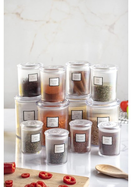 12'li Barok Yuvarlak 3 Boy Kavanoz Seti & Saklama Kabı & Erzak Kabı (4*1000 ml, 4*500 ml,4*250 ml)