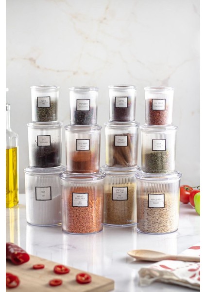 12'li Barok Yuvarlak 3 Boy Kavanoz Seti & Saklama Kabı & Erzak Kabı (4*1000 ml, 4*500 ml,4*250 ml)