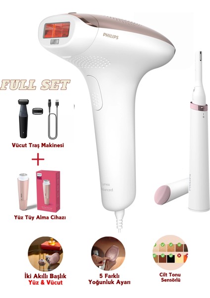 Yüz, Vücüt ve Hassas Bölge Bakım & Lazer Epilasyon Seti, Tüy Alma, Kalem Düzeltici Full Premium Set, Onerous Lambader Hediye