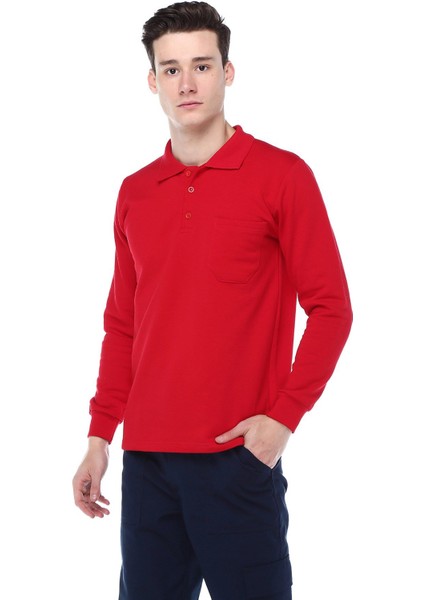 Polo Yaka Kırmızı Sweat