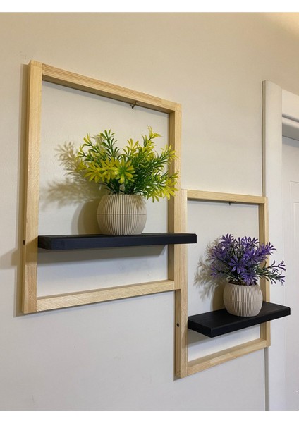 2' Li Lüx Dekoratif Siyah Ahşap Çerçeveli Raf Çiçeklik Duvar Süsü Ev Antre Hol Balkon Süsü