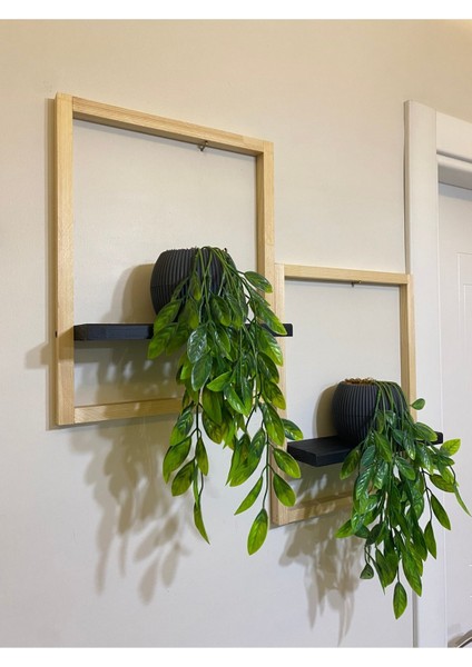 2' Li Lüx Dekoratif Siyah Ahşap Çerçeveli Raf Çiçeklik Duvar Süsü Ev Antre Hol Balkon Süsü fiyatları