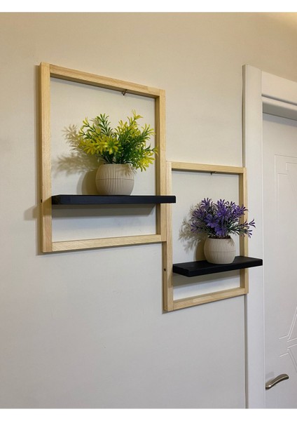 2' Li Lüx Dekoratif Siyah Ahşap Çerçeveli Raf Çiçeklik Duvar Süsü Ev Antre Hol Balkon Süsü modelleri