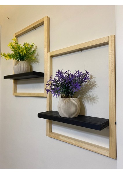 2' Li Lüx Dekoratif Siyah Ahşap Çerçeveli Raf Çiçeklik Duvar Süsü Ev Antre Hol Balkon Süsü indirimleri