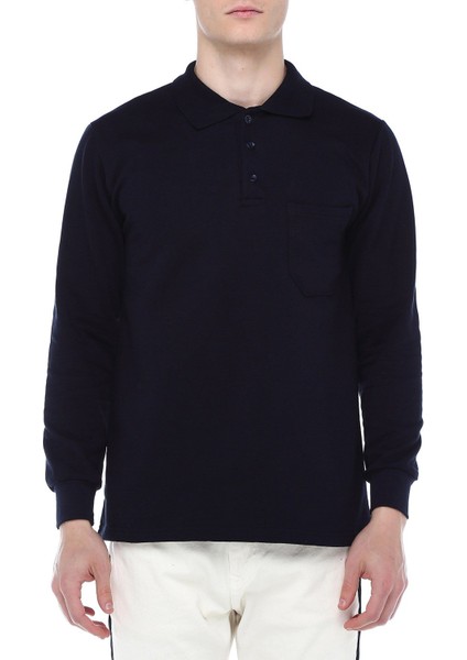 Polo Yaka Lacivert Sweatshirt
