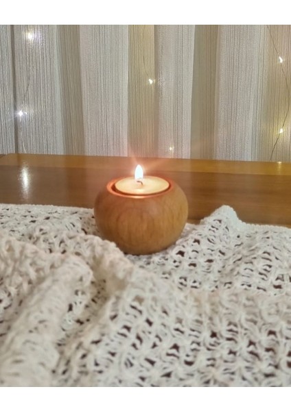 Ahşap Mumluk 3'lü Takım Bombe Şamdan Dekoratif Ahşap Mumluk