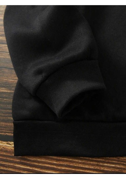 New Years Baskılı Bisiklet Yaka Siyah Ünisex Oversize Sweatshirt