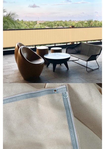 90 x 1230 cm Krem Balkon Filesi - Yüzde 95'lik Şeritli Halkalı File