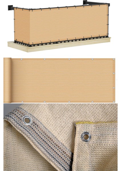 60 x 1390 cm Krem Balkon Filesi - Yüzde 95'lik Şeritli Halkalı File fiyatları