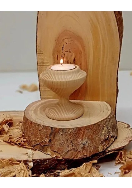 Ahşap Mumluk 3'lü Takım Mini Kadeh Şamdan Dekoratif Ahşap Mumluk