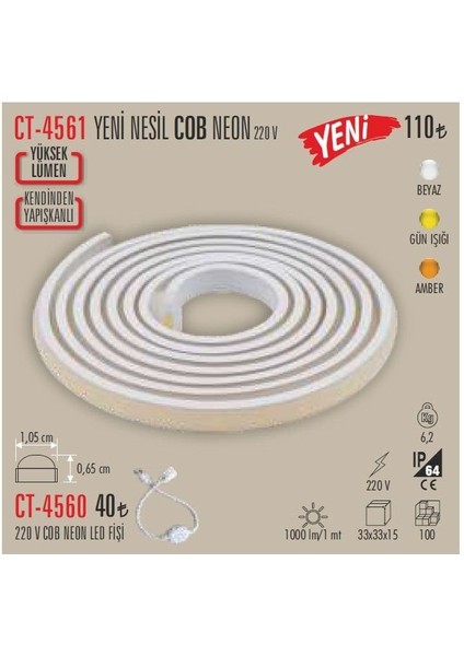 220V Yüksek Lümen Neon LED Aydınlatma CT-4561 Amber modelleri