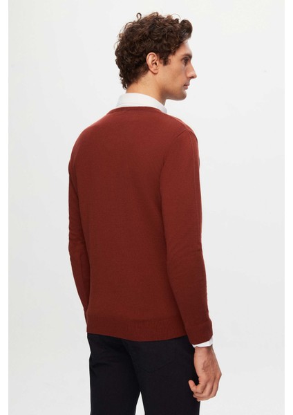 Ds Damat Slim Fit Kiremit Pamuk Karışımlı 2'li V Yaka Triko ve Gömlek fırsatları