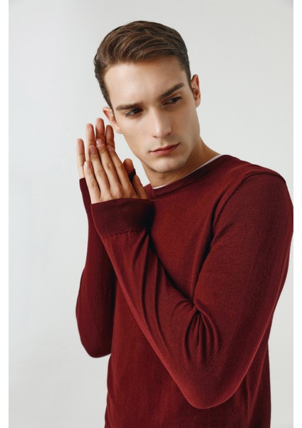 Ds Damat Slim Fit Bordo Pamuk Karışımlı 2'li Bisiklet Yaka Triko ve Gömlek indirimleri