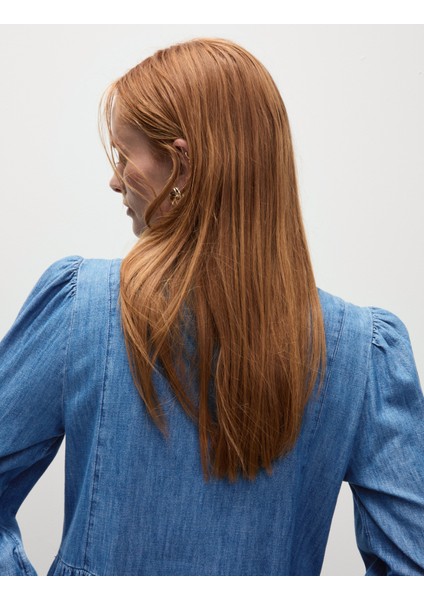 Denim Önü Fermuarlı Midi Elbise