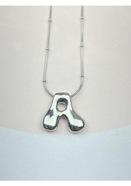 Çelik Silver Tasarım Balon Harf Kolye-A Harfi