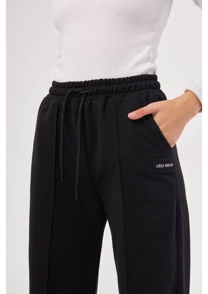 Iki Iplik Bol Paça Eşofman Pantalon - Siyah