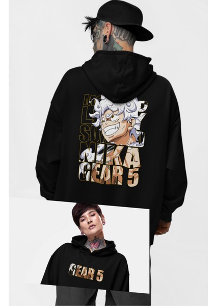 Monkey D. Luffy Nika Gear 5 Sırt Baskılı Kapüşonlu Sweatshirt, Unisex Oversize Anime Baskılı Hoodie