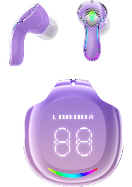 Şarj Kutusu Lila Bluetooth Kablosuz Kulaklık(Gürültü Önleme+Wireless Sarj+Kulak Algılama Teknolojisi