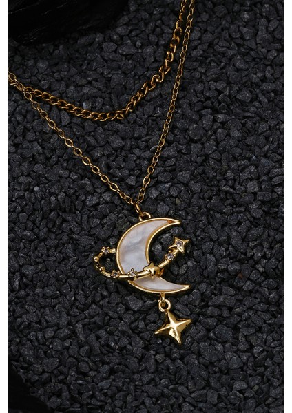 Kadın Çelik Ayyıldız Çifli Kolye Gold fiyatları