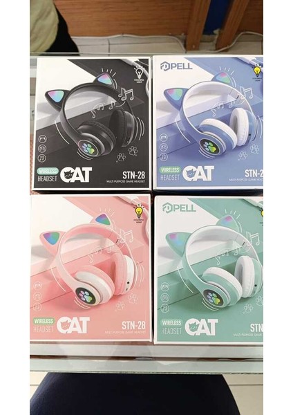 Kedi Figürlü Kulak Üstü Bluetooth Kulaklık