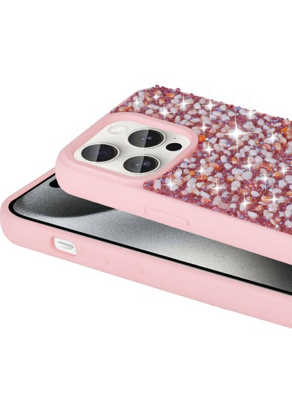 Apple iPhone 15 Pro Kılıf Parlak Taşlı Tasarım Zore Linea Diamond Kapak-Siyah