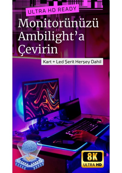 Hue Gradient Ambilight Box LED Dahil Ekran Boyutları (27" ile 29" Inç Arası)