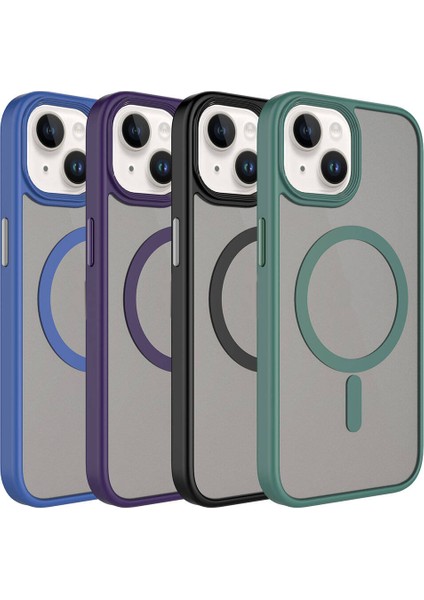 Apple iPhone 15 Plus Kılıf Mat Arka Yüzey Wireless Şarj Özellikli Zore Flet Magsafe Kapak-Pembe