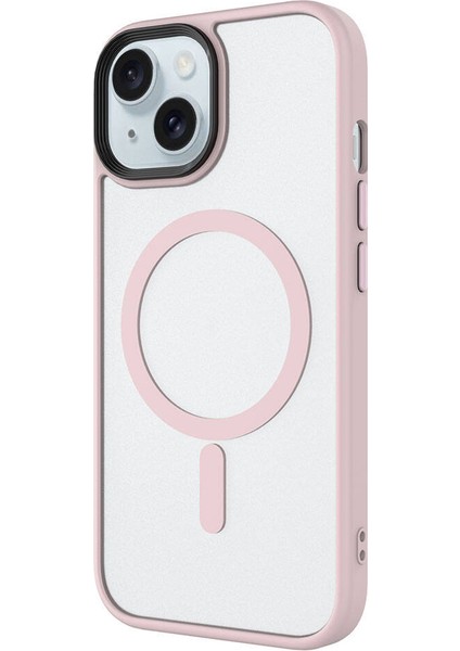 Apple iPhone 15 Plus Kılıf Mat Arka Yüzey Wireless Şarj Özellikli Zore Flet Magsafe Kapak-Pembe