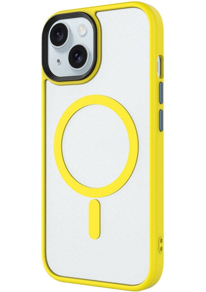 Apple iPhone 15 Plus Kılıf Mat Arka Yüzey Wireless Şarj Özellikli Zore Flet Magsafe Kapak-Pembe