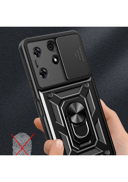Tecno Spark 10 Pro Kılıf Magnetik Standlı Kamera Korumalı Sürgülü Vega Kapak-Mavi