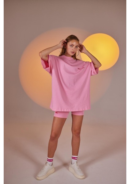 Göz Baskılı Oversize Eye Tshirt Bike Tayt Takım Pembe fırsatları