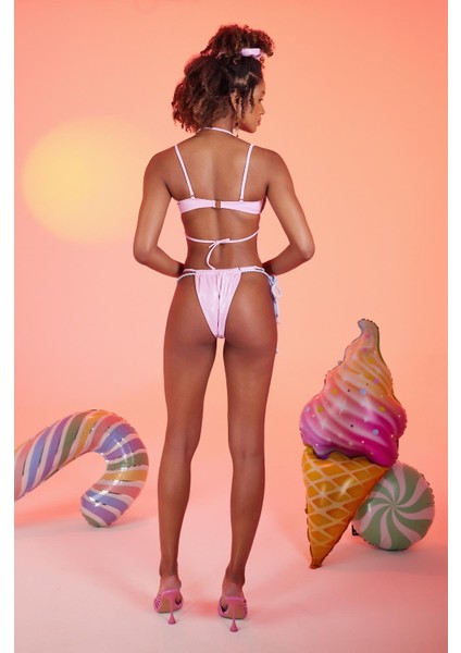 Özel Yapım Parlak Kumaşlı Premium Mia Bikini Altı Pembe