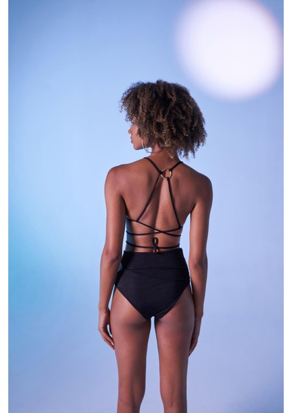 Yüksek Bel Aksesuar Detaylı Delphi Bikini Altı Siyah