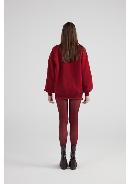 Oversize Çıkarılabilir Gül Detaylı Astarlı Alexa Bomber Ceket Bordo