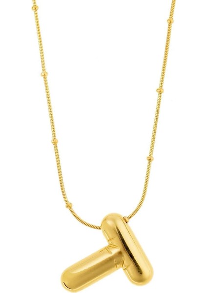 Çelik Balon Harf Kolye Gold-T Harfi