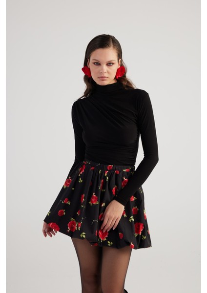 Balon Model Gül Desenli Mini Donna Etek Siyah fiyatları