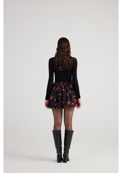 Balon Model Gül Desenli Mini Donna Etek Siyah indirimleri