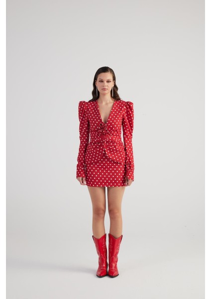 Puantiyeli Mini Wilma Etek Kırmızı