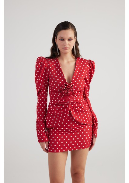 Puantiyeli Mini Wilma Etek Kırmızı fırsatları