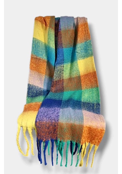 RBE Renkli Kareli Örgü Püskül Detay Yumuşacık Tüylü Atkı fırsatları