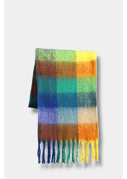 RBE Renkli Kareli Örgü Püskül Detay Yumuşacık Tüylü Atkı indirimleri