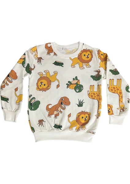 Erkek Çocuk Pamuklu Şardonlu Krem Safari Baskılı Pijama Takımı modelleri