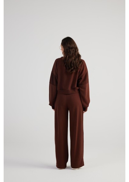 Paçası Yırtmaçlı Geniş Paça Şardonsuz Cali Eşofman Altı Kahve indirimleri