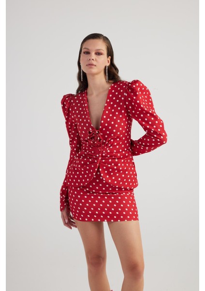 Puantiyeli Gül Aksesuarlı Karpuz Kol Blazer Wilma Ceket Kırmızı fırsatları