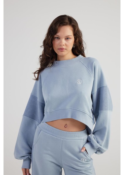 Bisiklet Yaka Şardonsuz Crop Cali Sweatshirt Gri modelleri