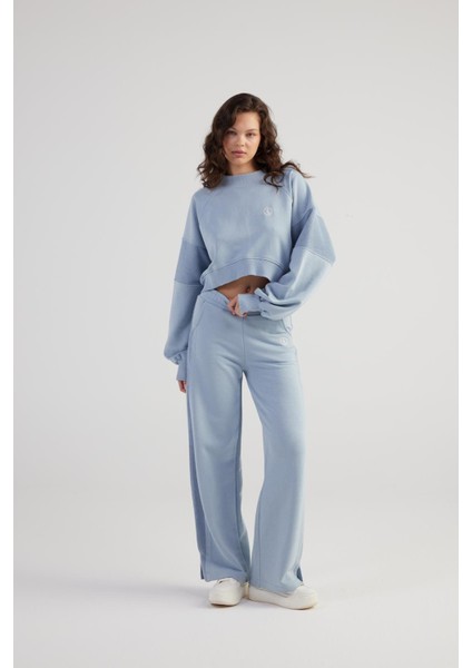 Bisiklet Yaka Şardonsuz Crop Cali Sweatshirt Gri fırsatları